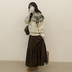 모리걸 아메카지 빈티지 골덴 밴딩 캉캉 롱스커트 밤색