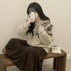 모리걸 아메카지 빈티지 골덴 밴딩 캉캉 롱스커트 밤색