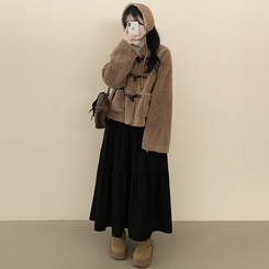 모리걸 아메카지 빈티지 골덴 밴딩 캉캉 롱스커트 블랙