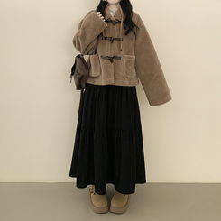 모리걸 아메카지 빈티지 골덴 밴딩 캉캉 롱스커트 블랙