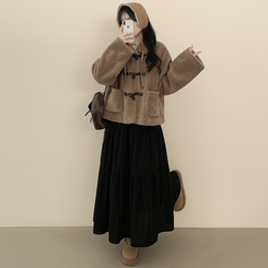 모리걸 아메카지 빈티지 골덴 밴딩 캉캉 롱스커트 블랙