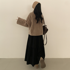 모리걸 아메카지 빈티지 골덴 밴딩 캉캉 롱스커트 블랙