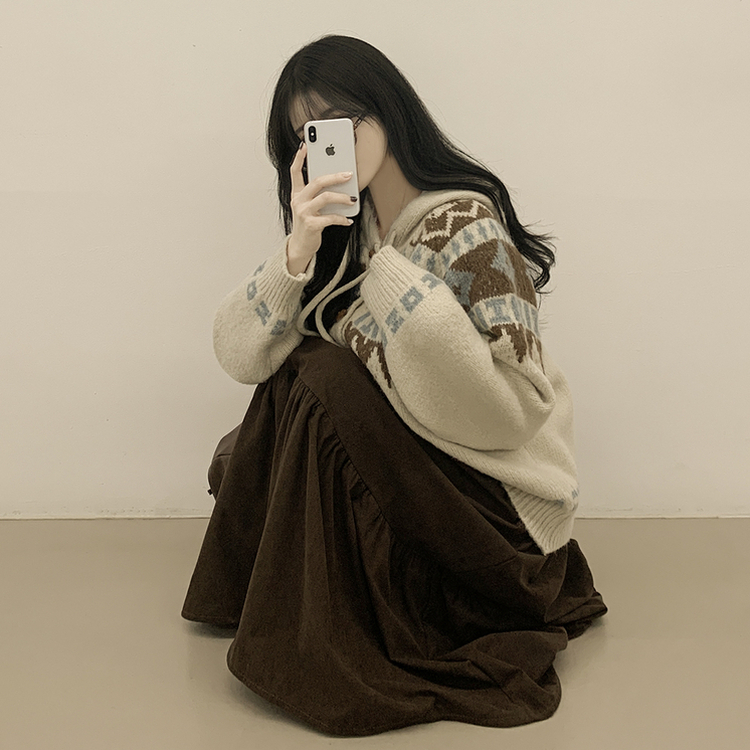 모리걸 아메카지 빈티지 골덴 밴딩 캉캉 롱스커트 밤색