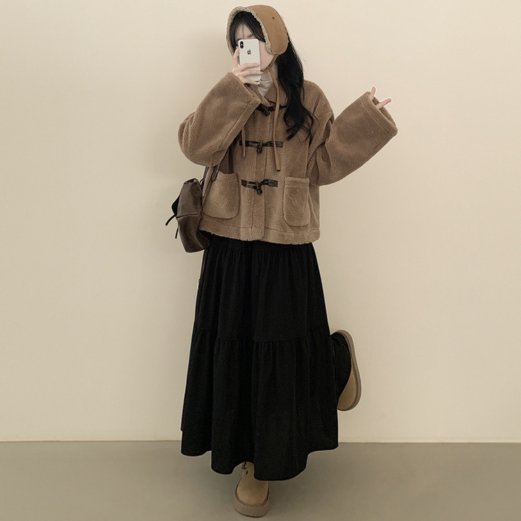 모리걸 아메카지 빈티지 골덴 밴딩 캉캉 롱스커트 블랙