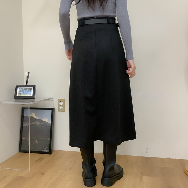 【ベルト付き】ラブリームードプリーツロングスカート BLACK
