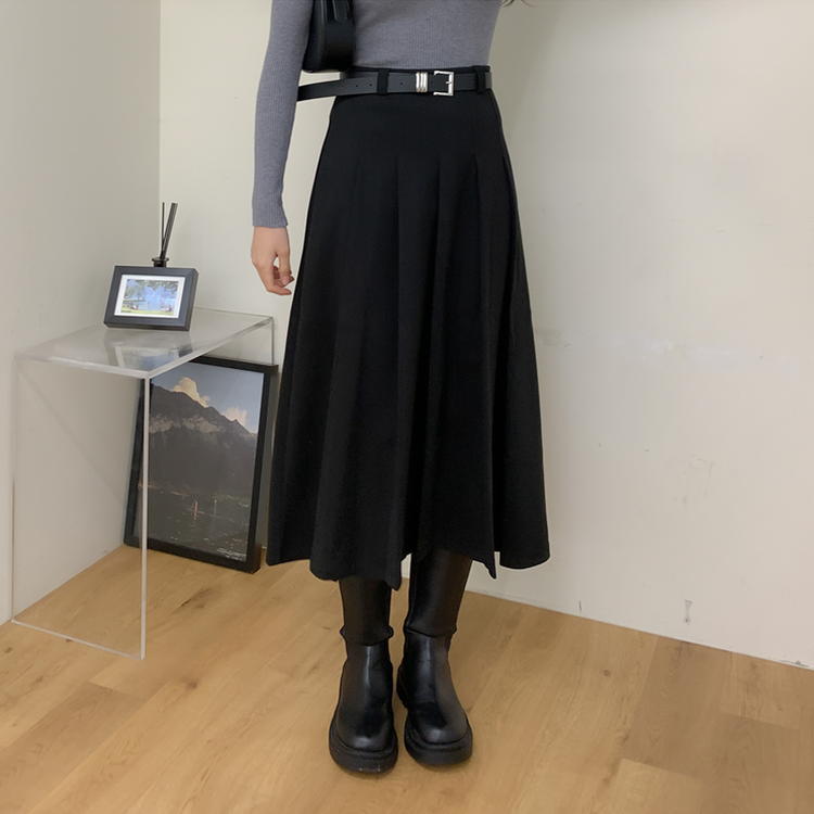 【ベルト付き】ラブリームードプリーツロングスカート BLACK