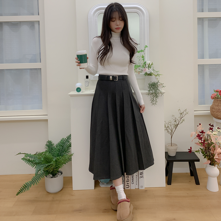 【ベルト付き】ラブリームードプリーツロングスカート GREY