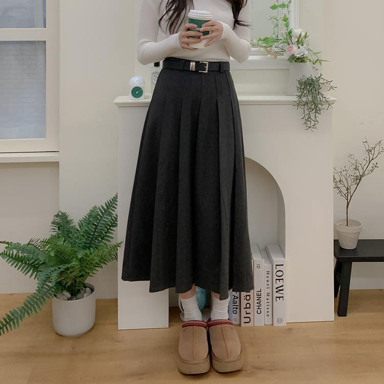 【ベルト付き】ラブリームードプリーツロングスカート GREY