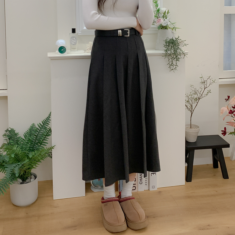 【ベルト付き】ラブリームードプリーツロングスカート GREY