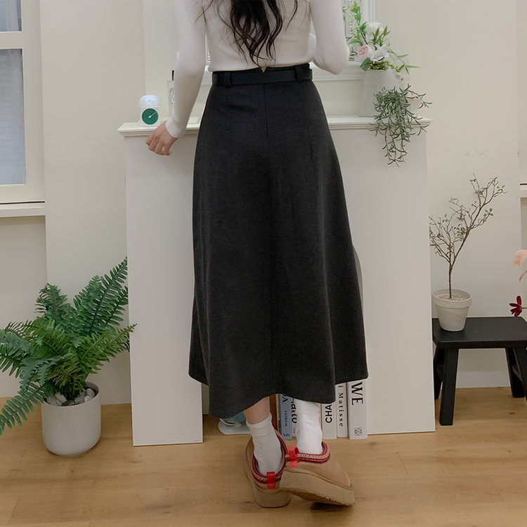 【ベルト付き】ラブリームードプリーツロングスカート GREY