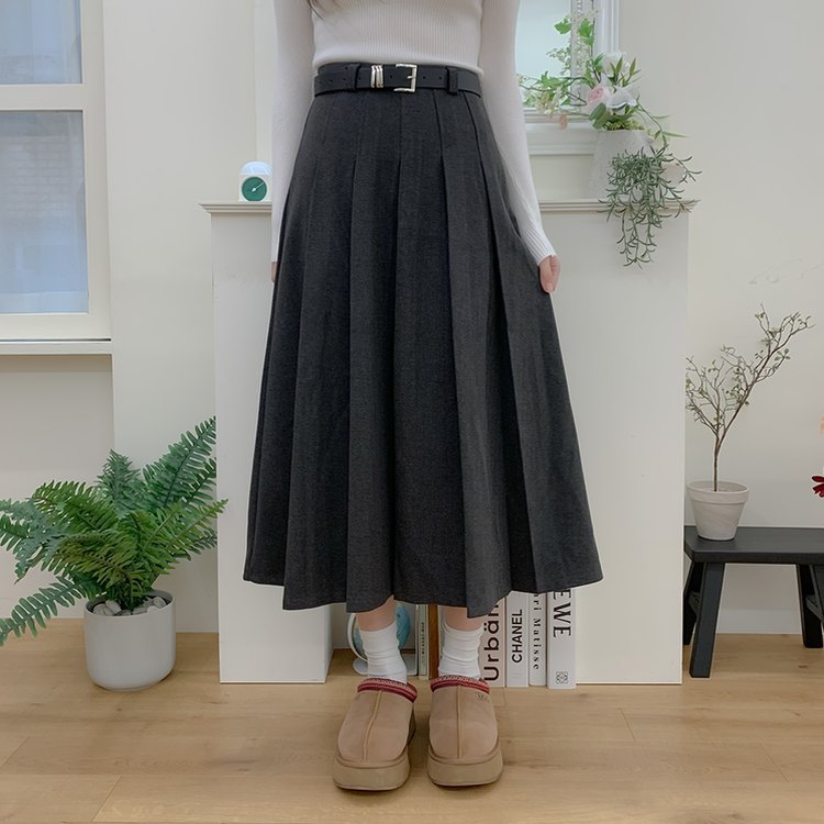 【ベルト付き】ラブリームードプリーツロングスカート GREY