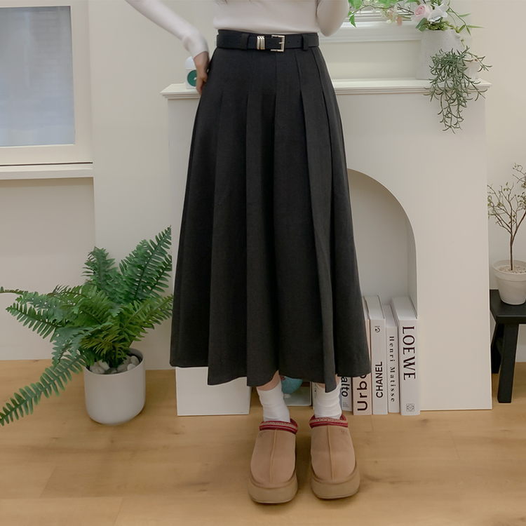 【ベルト付き】ラブリームードプリーツロングスカート GREY
