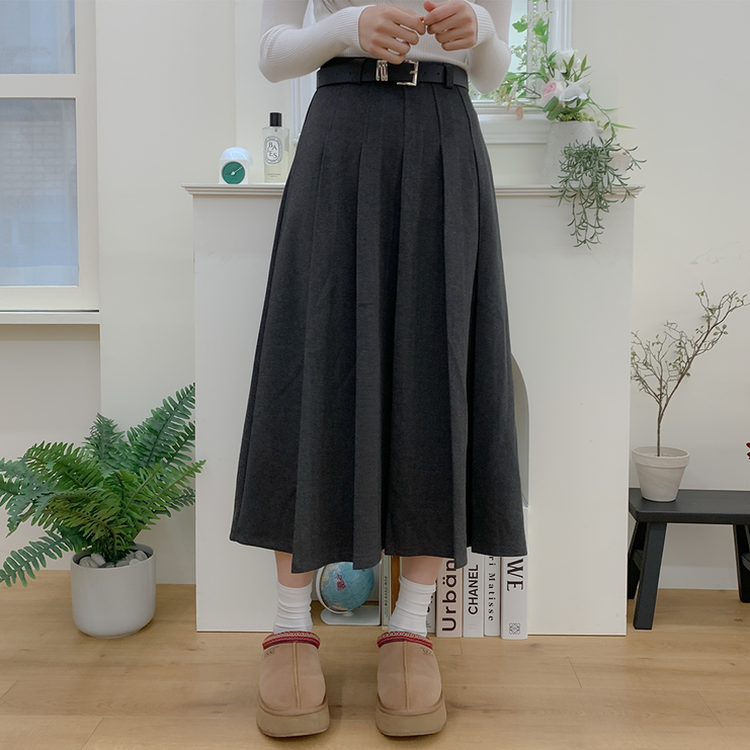 【ベルト付き】ラブリームードプリーツロングスカート GREY