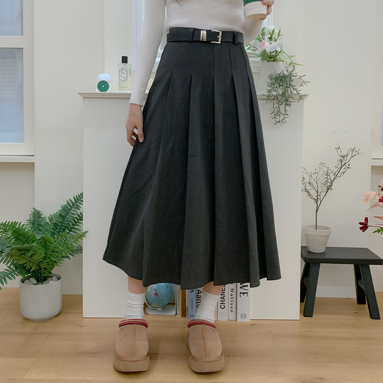 【ベルト付き】ラブリームードプリーツロングスカート GREY
