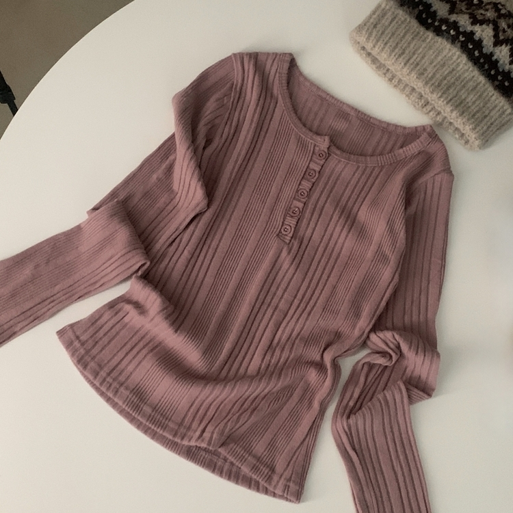 이너블 골지버튼 여리핏 긴팔니트 티셔츠 4color