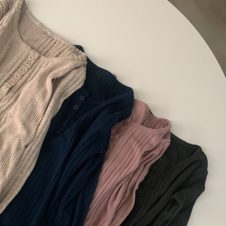 이너블 골지버튼 여리핏 긴팔니트 티셔츠 4color
