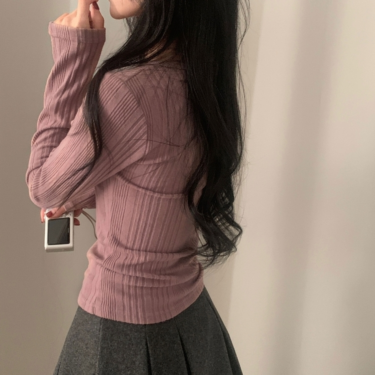 이너블 골지버튼 여리핏 긴팔니트 티셔츠 4color 핑크