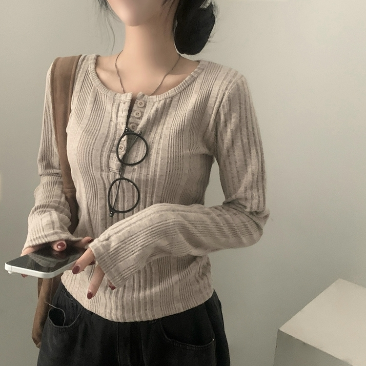 이너블 골지버튼 여리핏 긴팔니트 티셔츠 4color 베이지