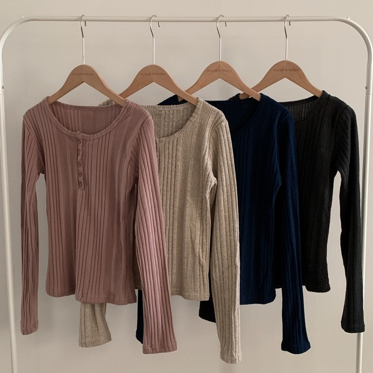 이너블 골지버튼 여리핏 긴팔니트 티셔츠 4color