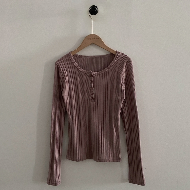 이너블 골지버튼 여리핏 긴팔니트 티셔츠 4color