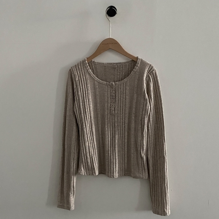 이너블 골지버튼 여리핏 긴팔니트 티셔츠 4color