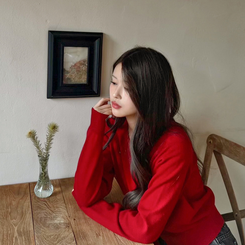 【whiplumXSONA 初コラボ！】 ウール100%ラウンドネック羊毛カーディガン RED