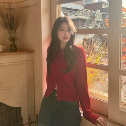 【whiplumXSONA 初コラボ！】 ウール100%ラウンドネック羊毛カーディガン RED