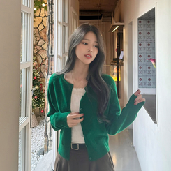 【whiplumXSONA 初コラボ！】 ウール100%ラウンドネック羊毛カーディガン GREEN