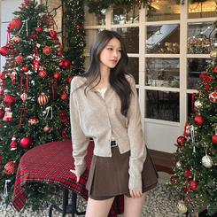 【whiplumXSONA 初コラボ！】 ウール100%ラウンドネック羊毛カーディガン OATMEAL