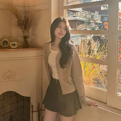 【whiplumXSONA 初コラボ！】 ウール100%ラウンドネック羊毛カーディガン OATMEAL