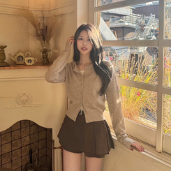 【whiplumXSONA 初コラボ！】 ウール100%ラウンドネック羊毛カーディガン OATMEAL