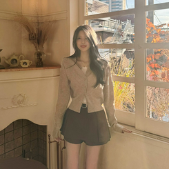 【whiplumXSONA 初コラボ！】 ウール100%ラウンドネック羊毛カーディガン OATMEAL