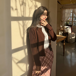 【whiplumXSONA 初コラボ！】 ウール100%ラウンドネック羊毛カーディガン BROWN