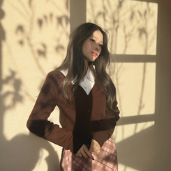 【whiplumXSONA 初コラボ！】 ウール100%ラウンドネック羊毛カーディガン BROWN