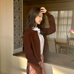 【whiplumXSONA 初コラボ！】 ウール100%ラウンドネック羊毛カーディガン BROWN