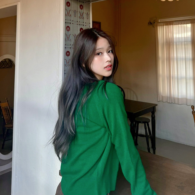 【whiplumXSONA 初コラボ！】 ウール100%ラウンドネック羊毛カーディガン GREEN