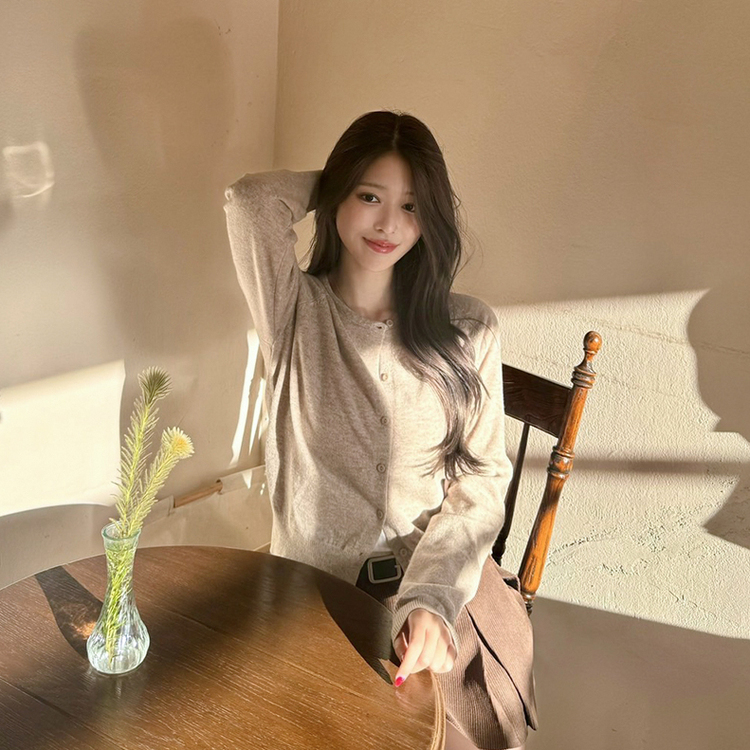 【whiplumXSONA 初コラボ！】 ウール100%ラウンドネック羊毛カーディガン OATMEAL