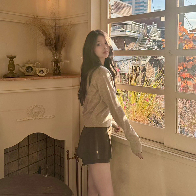 【whiplumXSONA 初コラボ！】 ウール100%ラウンドネック羊毛カーディガン OATMEAL