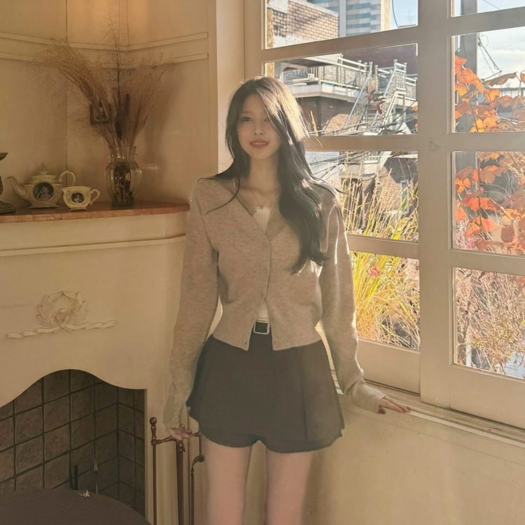 【whiplumXSONA 初コラボ！】 ウール100%ラウンドネック羊毛カーディガン OATMEAL