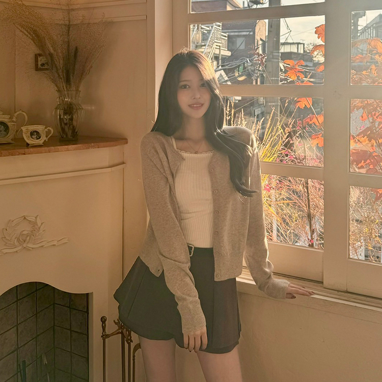 【whiplumXSONA 初コラボ！】 ウール100%ラウンドネック羊毛カーディガン OATMEAL