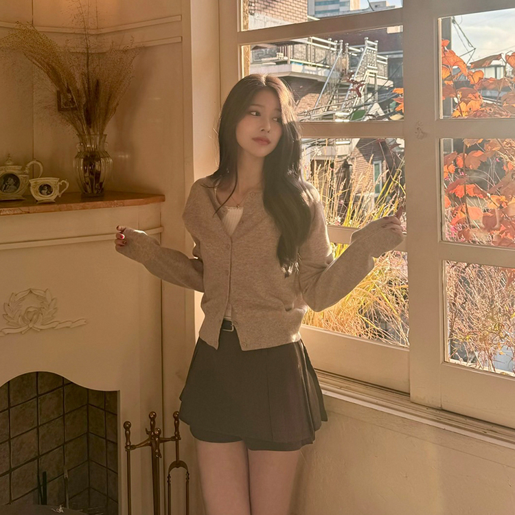 【whiplumXSONA 初コラボ！】 ウール100%ラウンドネック羊毛カーディガン OATMEAL