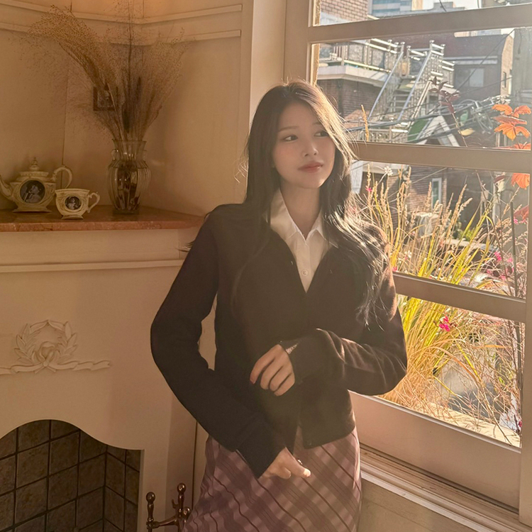 【whiplumXSONA 初コラボ！】 ウール100%ラウンドネック羊毛カーディガン BROWN