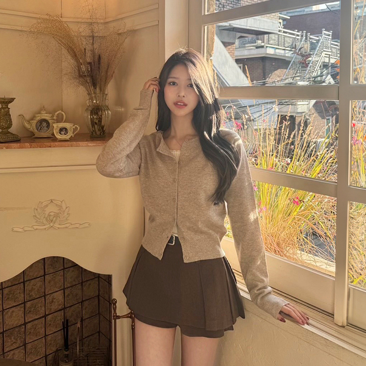 【whiplumXSONA 初コラボ！】 ウール100%ラウンドネック羊毛カーディガン OATMEAL