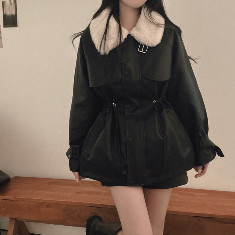 ストリングハーフムートンファーレザージャケット BLACK