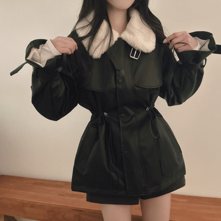 ストリングハーフムートンファーレザージャケット BLACK