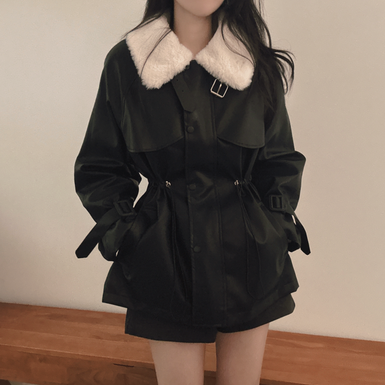 ストリングハーフムートンファーレザージャケット BLACK