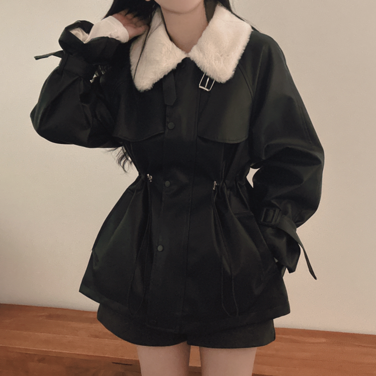 ストリングハーフムートンファーレザージャケット BLACK