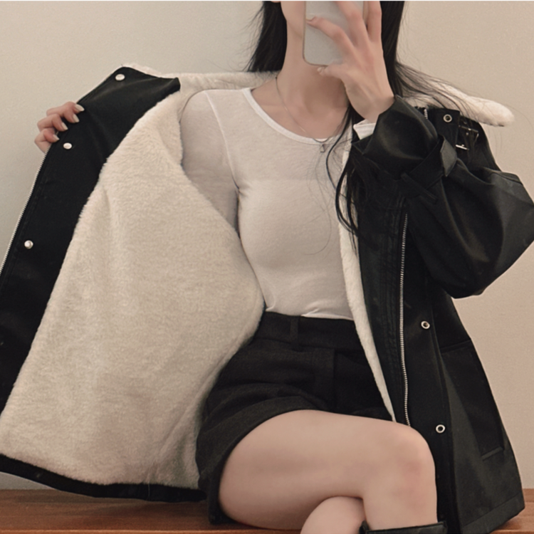 ストリングハーフムートンファーレザージャケット BLACK