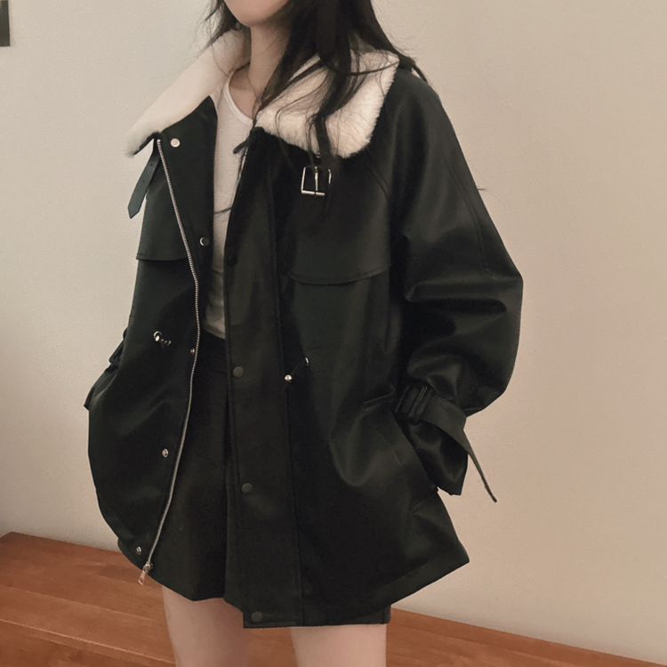 ストリングハーフムートンファーレザージャケット BLACK