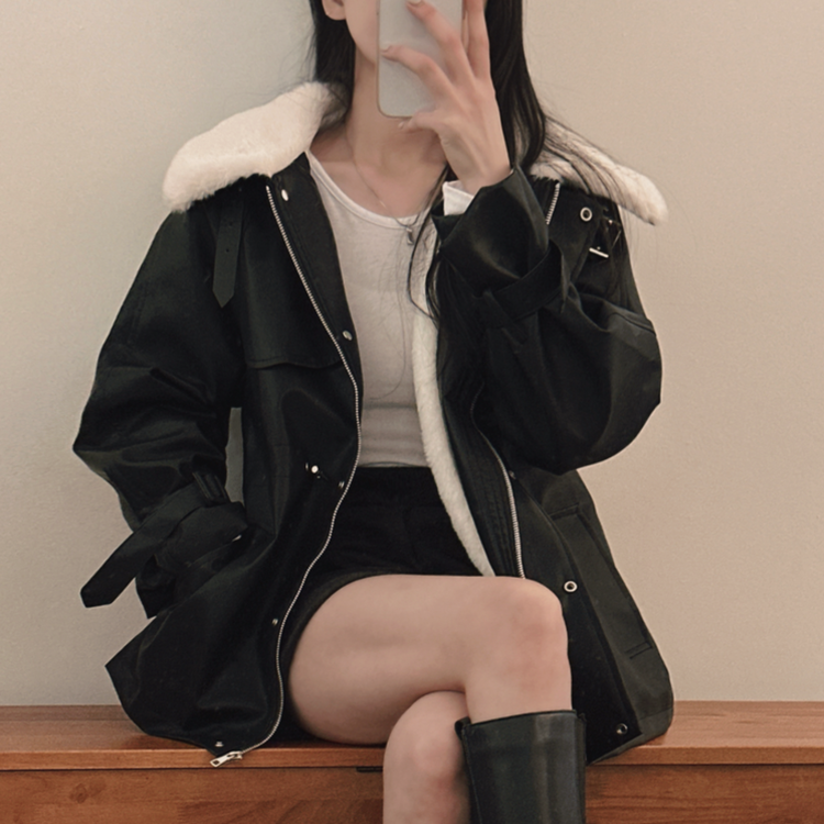 ストリングハーフムートンファーレザージャケット BLACK